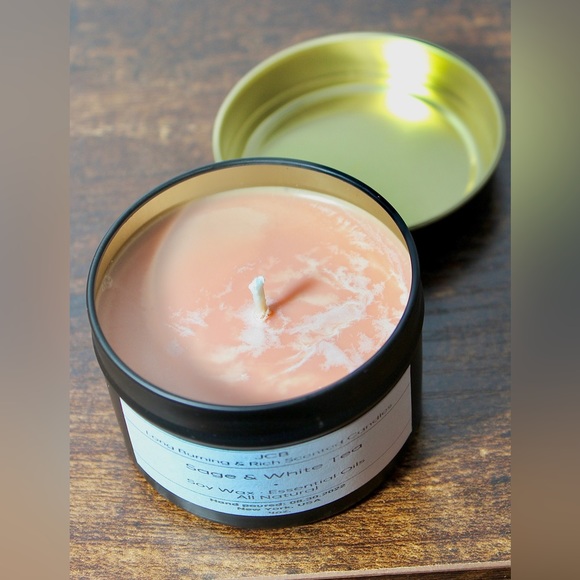 Sage & White Tea Scented Natural Soy Wax Candle Essential Oils Hand Poured 4 oz - Picture 4 of 5